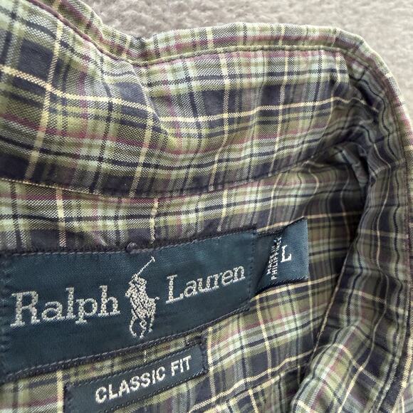 Polo Ralph Lauren Shirt Mens L Green Black Classic Fit Plaid Flannel Button Down - Picture 5 of 7